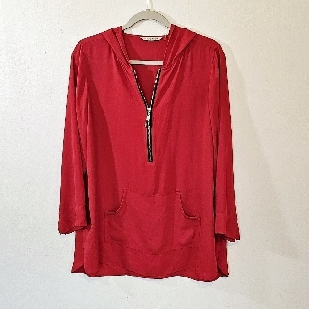 SOFT SURROUNDINGS Red 1/4 Zip Hooded Tynic Pullover Blouse